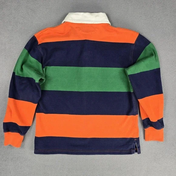 Polo Ralph Lauren Rugby Shirt Mens Small Orange Green Navy Striped Long Sleeve - Picture 5 of 11